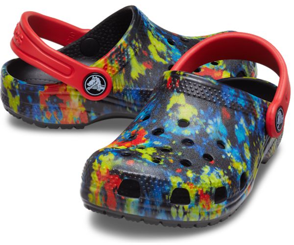 Crocs Classic Tie-Dye Graphic Træsko Pige Sort | 67PJAULHQ